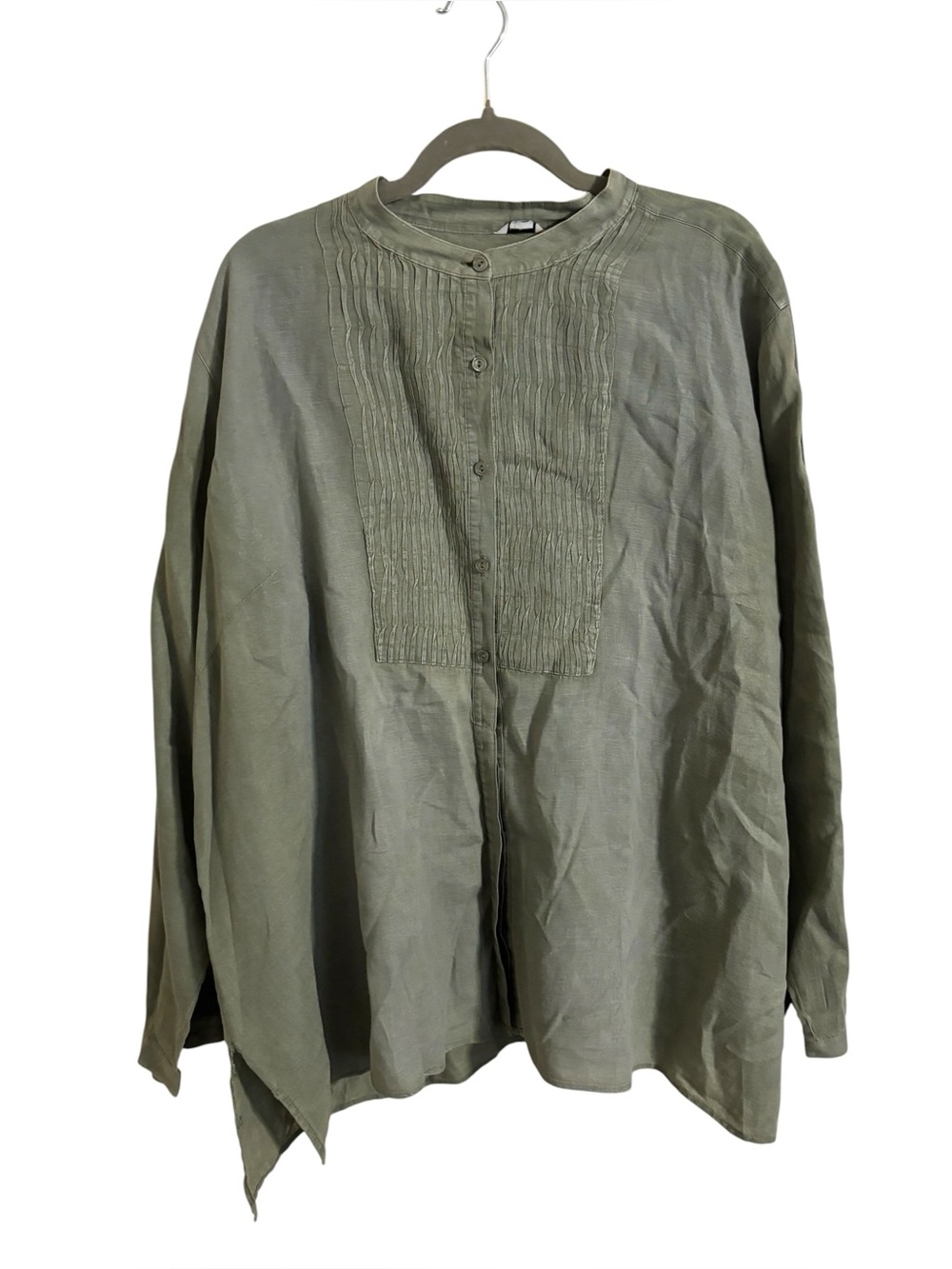 L.L. Bean Green Peasant 100% Linen Top Plus Size
